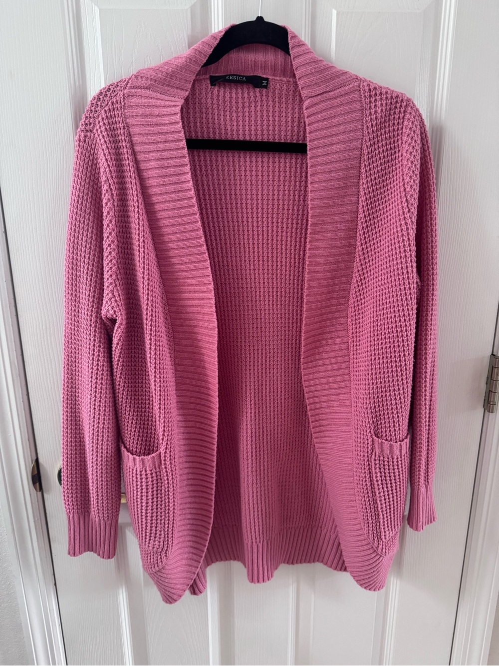 Jessica Open-Front Waffle Knit Cardigan in Dusty Pink
